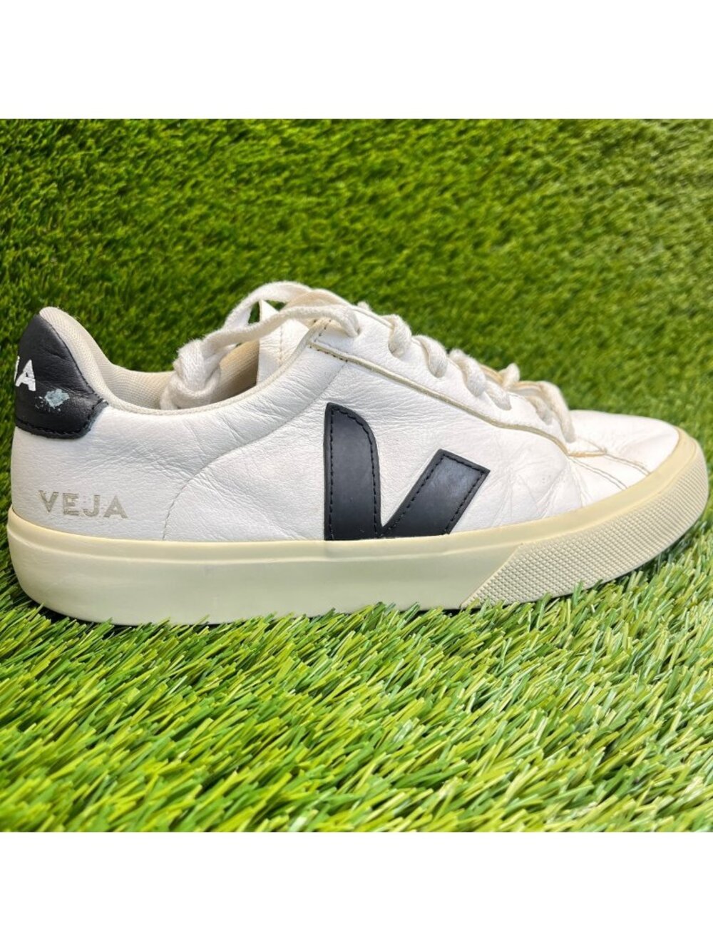 Veja Campo Womens Size 8 White Black Athletic Leather Walking Shoes Sneakers